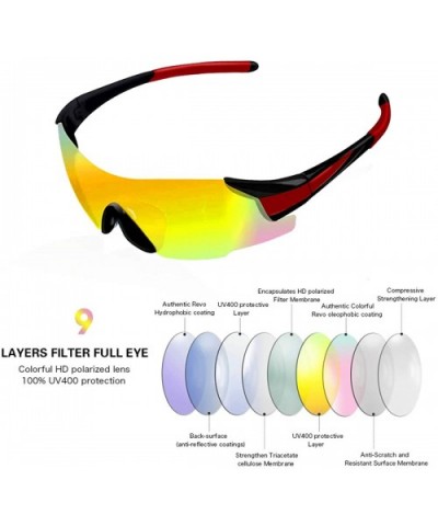 Polarized Sports Sunglasses UV 400 Protection for Men Women Sunglasses - Red Temple/Yellow Lens - CU190TL3Q3Y $8.87 Sport