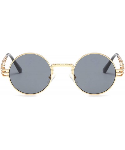 Womens Sunglasses Round Punk Fashion Sunglasses Small - Golden Frame+grey Lens - CJ18Q4L4WQG $21.60 Round