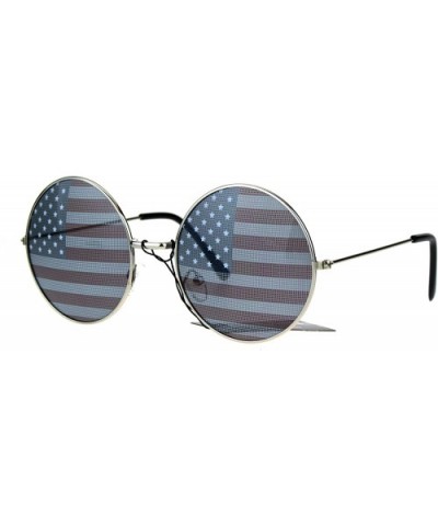 USA Flag Print Lens Sunglasses Round Circle Frame America US Flag - Silver - C5189QQZDCH $8.68 Round