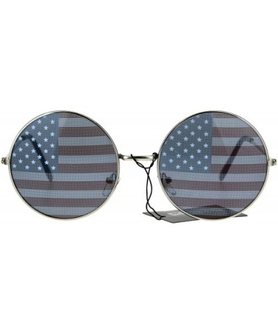 USA Flag Print Lens Sunglasses Round Circle Frame America US Flag - Silver - C5189QQZDCH $8.68 Round