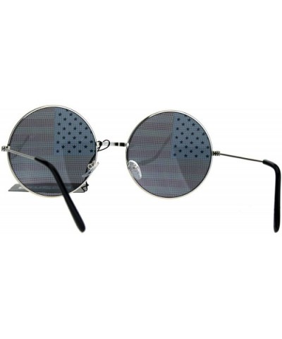 USA Flag Print Lens Sunglasses Round Circle Frame America US Flag - Silver - C5189QQZDCH $8.68 Round