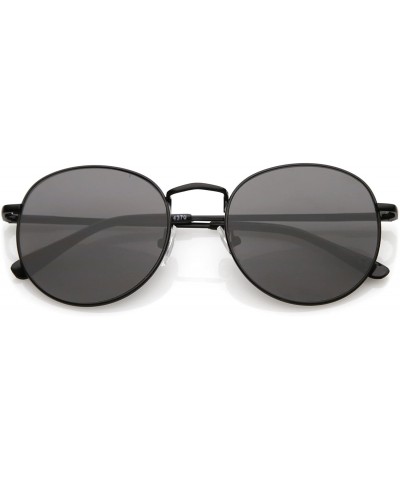 Classic Slim Metal Neutral Colored Flat Lens Round Sunglasses 50mm - Black / Smoke - CL183X523NQ $6.63 Round