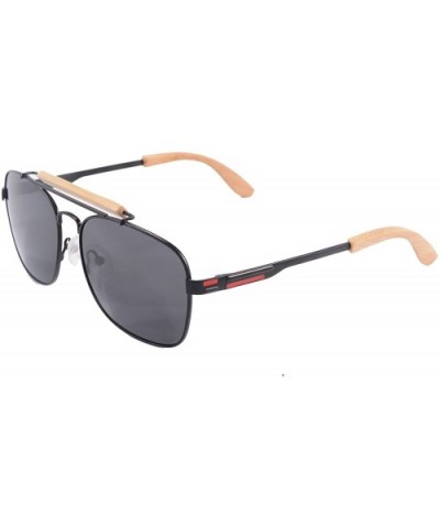 Men's Polarized Sunglasses Classic UV400 Wooden Sun Glasses - Z1566 - Black/Natural Bamboo - C212FZ176WZ $20.40 Aviator