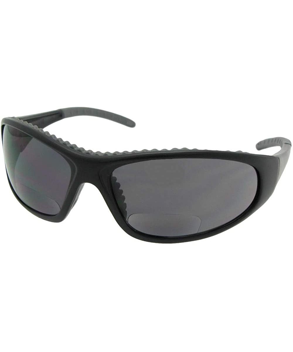 Wrap Around Bifocal Sunglasses With Rubber Nose Pads B29 - Flat Black Frame-gray Lenses - CN1896N8WWS $15.39 Wrap