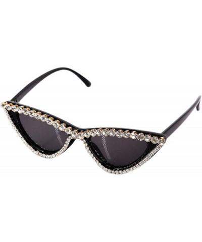 Vintage Cat Eye Diamond Crystal Sunglasses for Women Oversized Plastic Frame - Black - CB18XSKUDND $13.20 Cat Eye