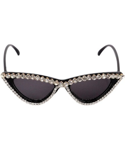 Vintage Cat Eye Diamond Crystal Sunglasses for Women Oversized Plastic Frame - Black - CB18XSKUDND $13.20 Cat Eye