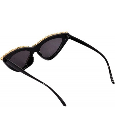 Vintage Cat Eye Diamond Crystal Sunglasses for Women Oversized Plastic Frame - Black - CB18XSKUDND $13.20 Cat Eye