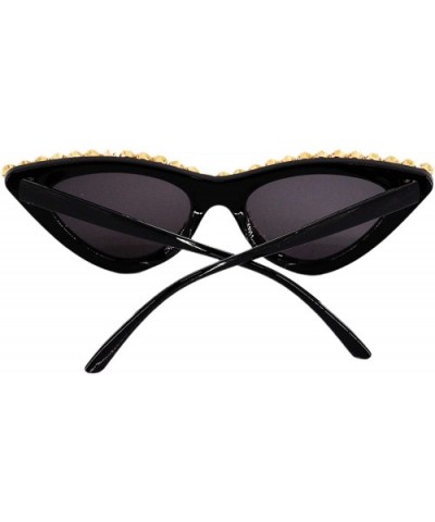 Vintage Cat Eye Diamond Crystal Sunglasses for Women Oversized Plastic Frame - Black - CB18XSKUDND $13.20 Cat Eye