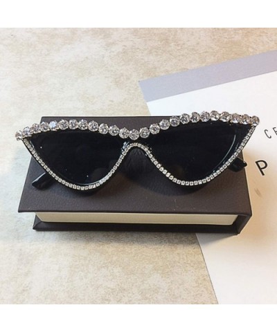 Vintage Cat Eye Diamond Crystal Sunglasses for Women Oversized Plastic Frame - Black - CB18XSKUDND $13.20 Cat Eye