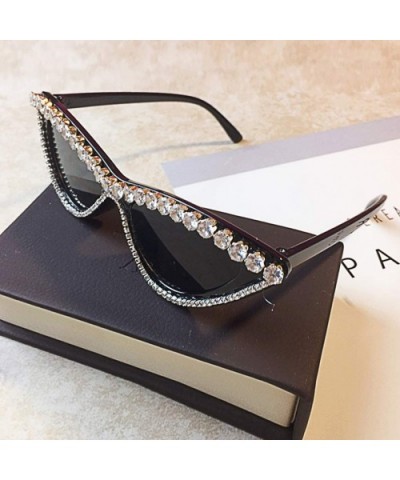 Vintage Cat Eye Diamond Crystal Sunglasses for Women Oversized Plastic Frame - Black - CB18XSKUDND $13.20 Cat Eye