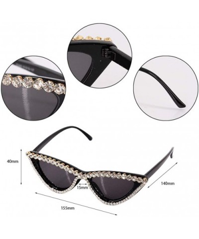 Vintage Cat Eye Diamond Crystal Sunglasses for Women Oversized Plastic Frame - Black - CB18XSKUDND $13.20 Cat Eye