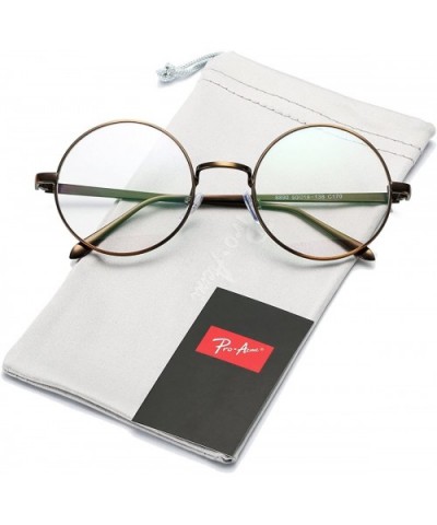 Retro Round Metal Frame Clear Lens Glasses Non-Prescription - Bronze Frame/Clear Lens - CC12O55C7YQ $8.67 Rimless