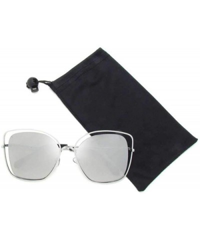Oversize Double Wire Cat-Eye Sunglasses P4173 - Silver Mirror - CM18RH4QKIH $5.43 Cat Eye