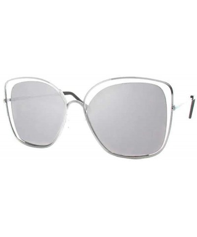 Oversize Double Wire Cat-Eye Sunglasses P4173 - Silver Mirror - CM18RH4QKIH $5.43 Cat Eye