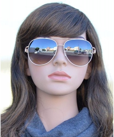 Classic Aviator Design Inspired Fashion Sunglasses for Women - White + Brown - CE18I5A28W0 $7.64 Aviator