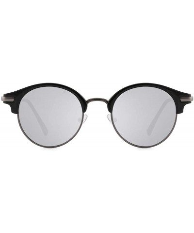 Horn Rimmed Sunglasses for Women Men Round Fashion UV400 Protection Eyewear - A-black&silver - CK18Z64HZ9G $9.33 Round