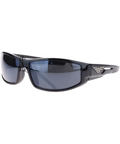 Men's Sports Sunglasses Rectangle Wrap Around Soft Rubber Tip - Black - C911AI4K9QJ $6.06 Rectangular