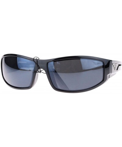 Men's Sports Sunglasses Rectangle Wrap Around Soft Rubber Tip - Black - C911AI4K9QJ $6.06 Rectangular