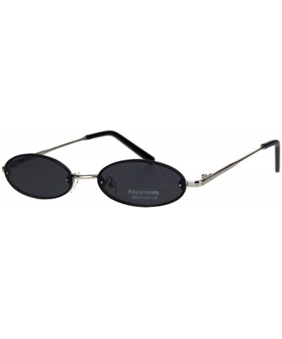Small Skinny Sunglasses Oval Rims Behind Lens Womens Fashion UV 400 - Silver (Black) - CM18T2E6KZK $6.12 Oval