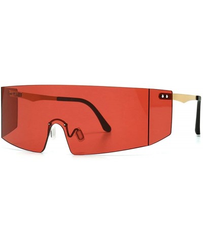 Oversized Shield Sunglasses Flat Top Gradient Lens Rimless Eyeglasses Women Men - Red - C3199I79SXT $8.93 Oversized