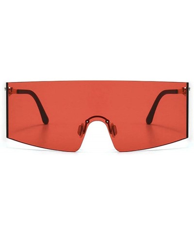 Oversized Shield Sunglasses Flat Top Gradient Lens Rimless Eyeglasses Women Men - Red - C3199I79SXT $8.93 Oversized