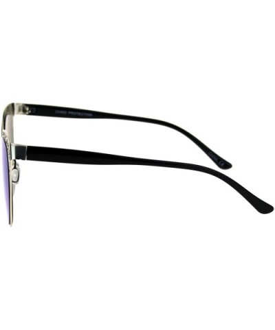 Color Mirror Die Cut Metal Mesh Lace Jewel Cat Eye Fashion Gothic Sunglasses - Silver Blue - CP17Z4R6OHZ $5.52 Cat Eye