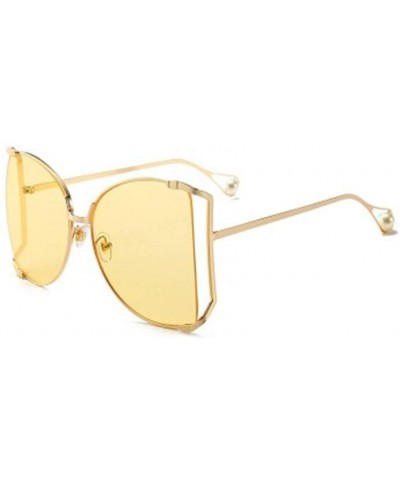 Fashion Ocean Piece Sunglasses Metal Cut Edge Lady Pearl Personality Glasses - 1 - C6190HCAKSO $23.69 Sport