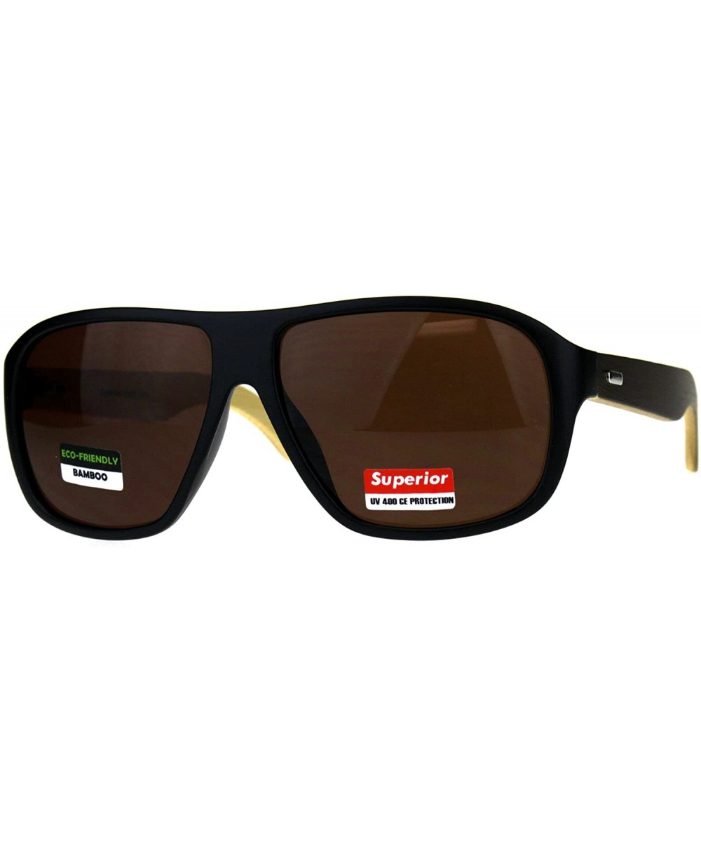 Real Bamboo Wood Temple Sunglasses Mens Racer Square Aviator UV 400 - Matte Black (Brown) - CD18G3NXE4W $11.55 Square