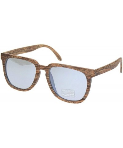Mens Wood Grain Rectangular Keyhole Horn Rim Plastic Sunglasses - Medium Wood Silver Mirror - CB18O3O80YS $8.06 Rectangular