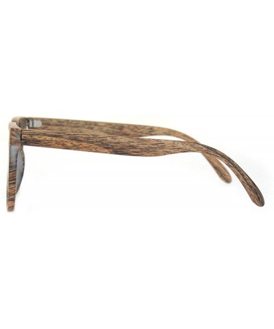 Mens Wood Grain Rectangular Keyhole Horn Rim Plastic Sunglasses - Medium Wood Silver Mirror - CB18O3O80YS $8.06 Rectangular