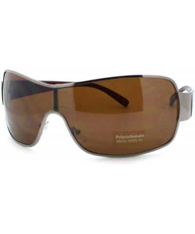 Mens Oversized Sunglasses Rectangular Shield Fashion Shades - Brown - CW11Q2YJXIZ $6.57 Oversized