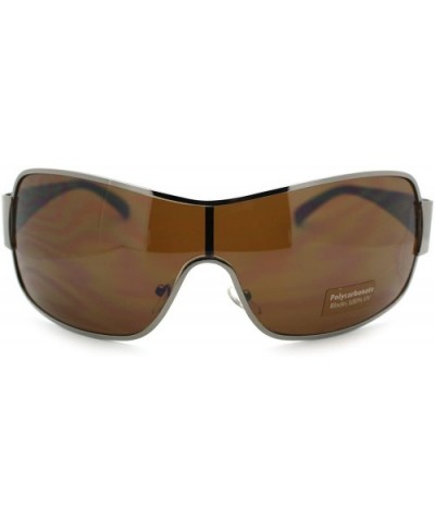 Mens Oversized Sunglasses Rectangular Shield Fashion Shades - Brown - CW11Q2YJXIZ $6.57 Oversized