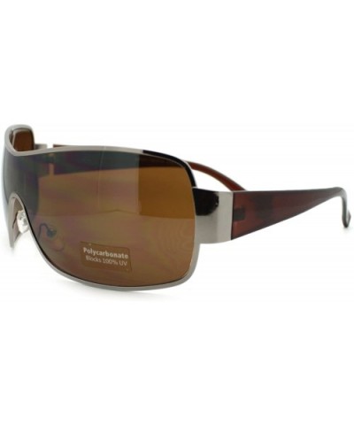 Mens Oversized Sunglasses Rectangular Shield Fashion Shades - Brown - CW11Q2YJXIZ $6.57 Oversized