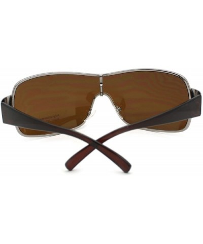 Mens Oversized Sunglasses Rectangular Shield Fashion Shades - Brown - CW11Q2YJXIZ $6.57 Oversized