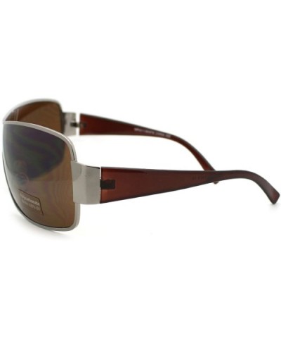 Mens Oversized Sunglasses Rectangular Shield Fashion Shades - Brown - CW11Q2YJXIZ $6.57 Oversized