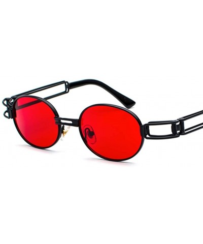 Vintage Steampunk Sunglasses Men Accessories Metal Oval Sun Glasses Female Retro - Black With Red - CY18H7DQOX6 $8.13 Oval