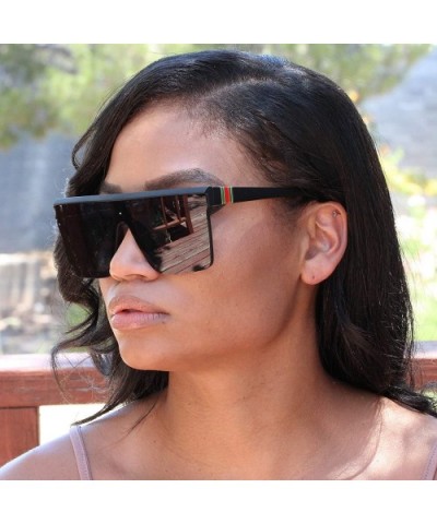Fashion Oversize Siamese Lens Sunglasses Women Men Succinct Style UV400 - Black/Smoke - CH196MSESXC $8.21 Square
