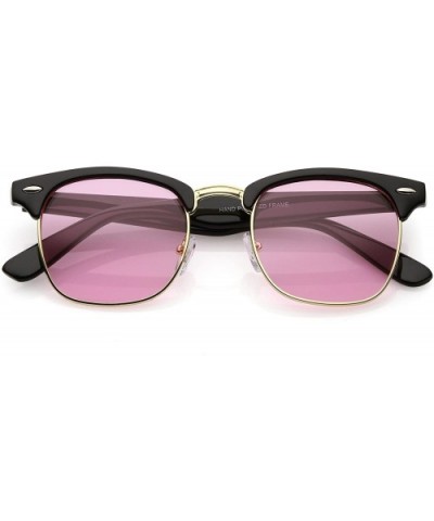 Modern Semi Rimless Color Tinted Square Lens Horn Rimmed Sunglasses 49mm - Black Gold / Pink - CK187RK3IIM $6.20 Semi-rimless