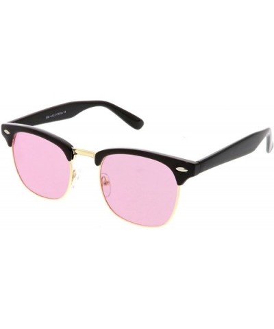 Modern Semi Rimless Color Tinted Square Lens Horn Rimmed Sunglasses 49mm - Black Gold / Pink - CK187RK3IIM $6.20 Semi-rimless