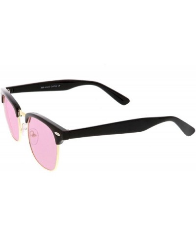 Modern Semi Rimless Color Tinted Square Lens Horn Rimmed Sunglasses 49mm - Black Gold / Pink - CK187RK3IIM $6.20 Semi-rimless