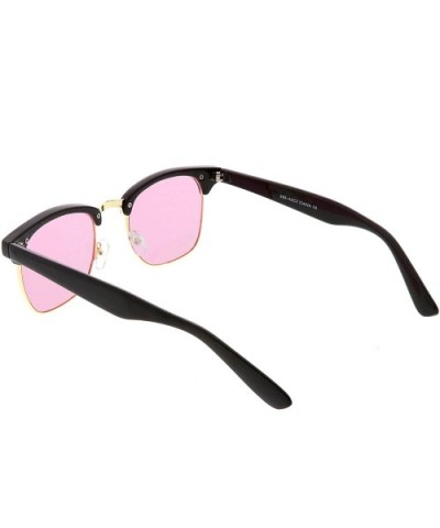 Modern Semi Rimless Color Tinted Square Lens Horn Rimmed Sunglasses 49mm - Black Gold / Pink - CK187RK3IIM $6.20 Semi-rimless