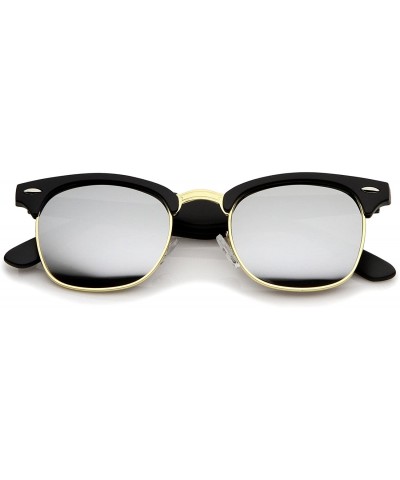 Premium Half Frame Horn Rimmed Sunglasses with Metal Rivets - Matte Black-gold / Mirror - CP12MAU4MZ6 $8.58 Wayfarer