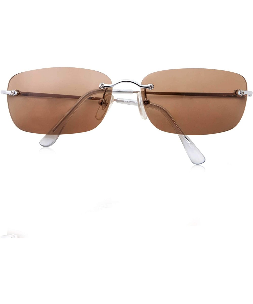 Classic Rectangular Lightweight Metal Frame Sport Sunglasses for Men Women - Silver Brown - CM18OM0DHXM $7.20 Sport