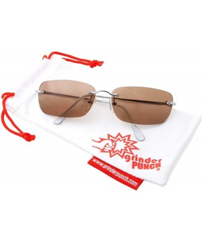 Classic Rectangular Lightweight Metal Frame Sport Sunglasses for Men Women - Silver Brown - CM18OM0DHXM $7.20 Sport