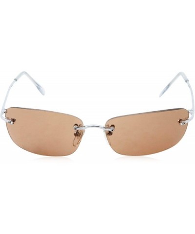 Classic Rectangular Lightweight Metal Frame Sport Sunglasses for Men Women - Silver Brown - CM18OM0DHXM $7.20 Sport