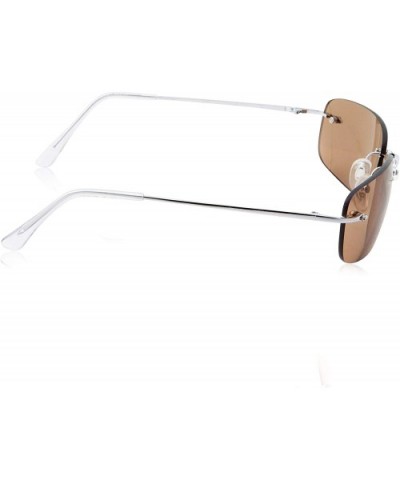 Classic Rectangular Lightweight Metal Frame Sport Sunglasses for Men Women - Silver Brown - CM18OM0DHXM $7.20 Sport