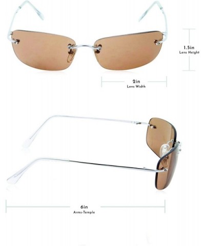 Classic Rectangular Lightweight Metal Frame Sport Sunglasses for Men Women - Silver Brown - CM18OM0DHXM $7.20 Sport