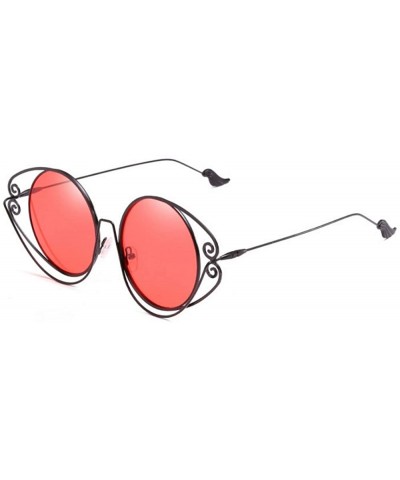 New personality round frame irregular metal legs trend sunglasses women - Red - C018GS4LTI3 $10.06 Round