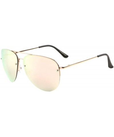 Color Mirror Curved Rimless Lens Dot Stud Aviator Sunglasses - Rose Gold - C5190K200Z2 $12.74 Rimless