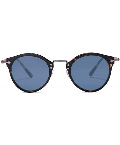 Retro Elegant Acetate Polarized Round Sunglasses With Rivet Demi Frame Thin Temple For Women Ladies - CK192HTZQW3 $17.70 Round